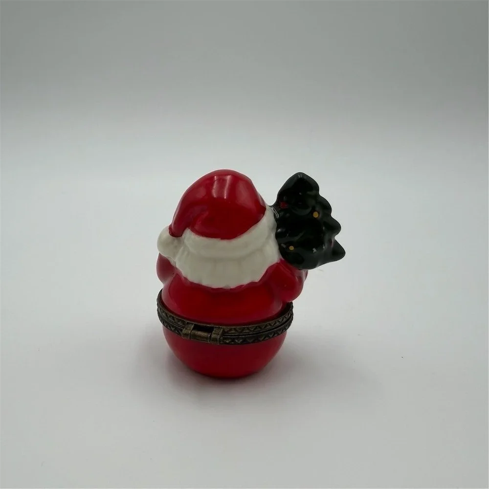 Santa Claus Hinged Trinket Box Figurine Christmas Tree & Pipe 2.5‎ in
